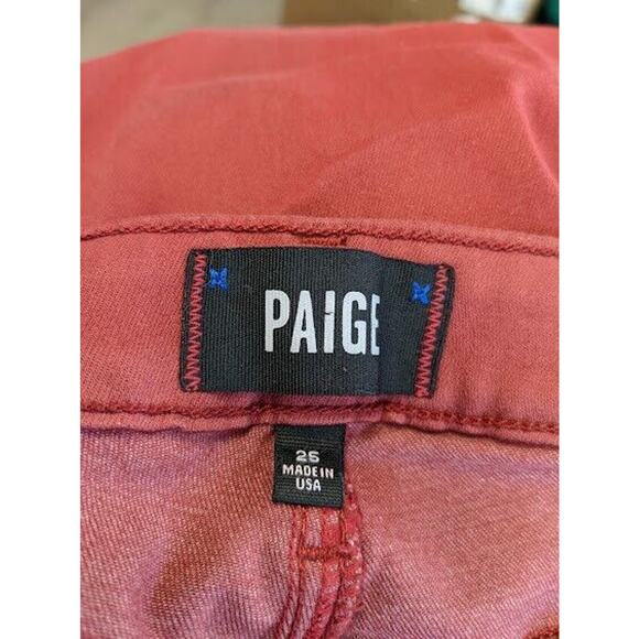 Paige Womens Sz 25 Hoxton Ankle Peg Jeans Red Ankle Zip Raw Hem Pockets Stretch - Picture 8 of 9